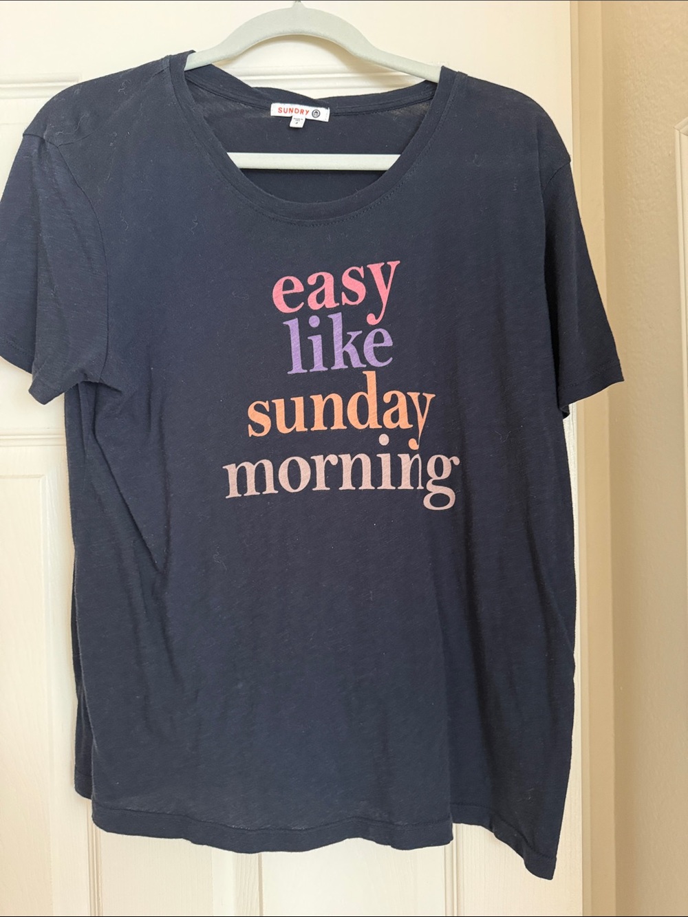 Sundry Navy Graphic Tee with Multicolor Text